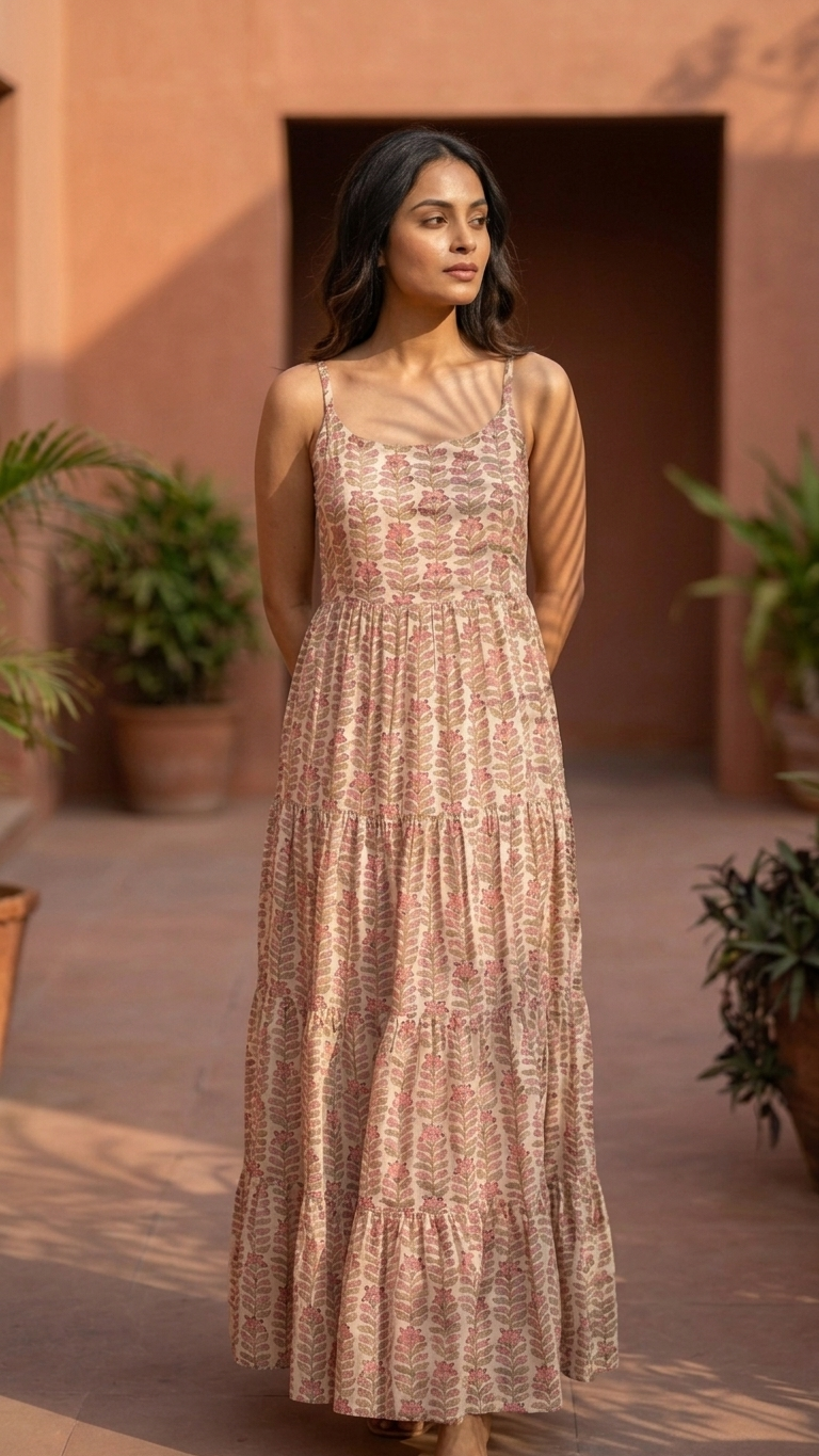 Pink Floral Vertical Boho Dress