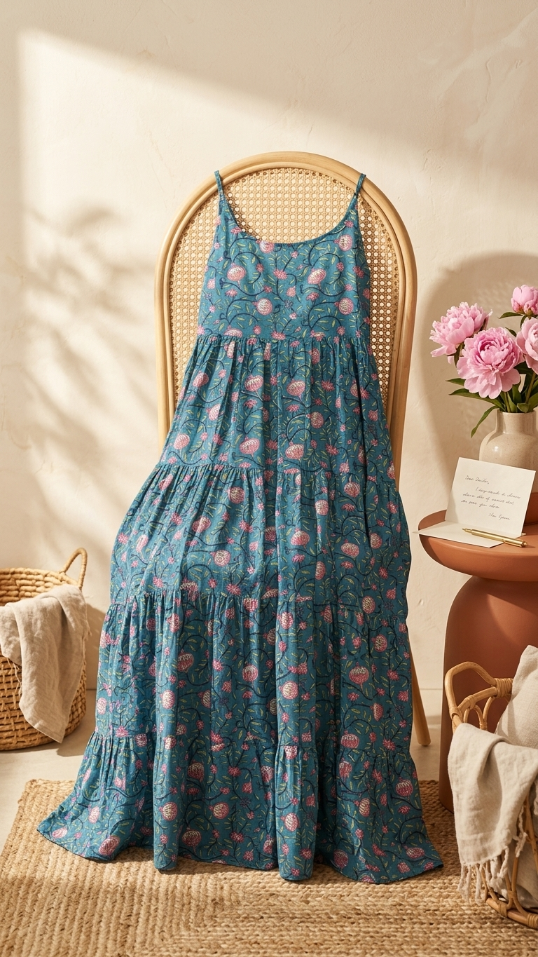 Lotus Blue Boho U Neck Dress