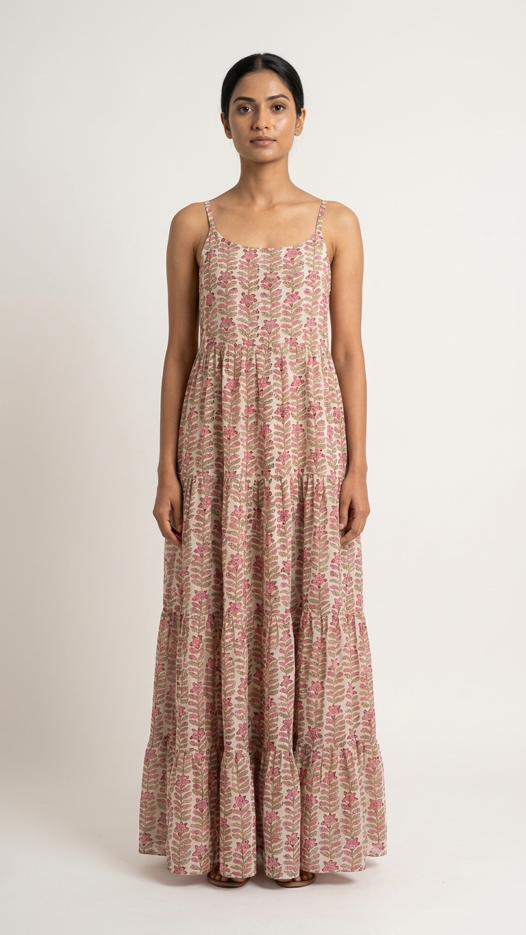 Pink Floral Vertical Boho Dress