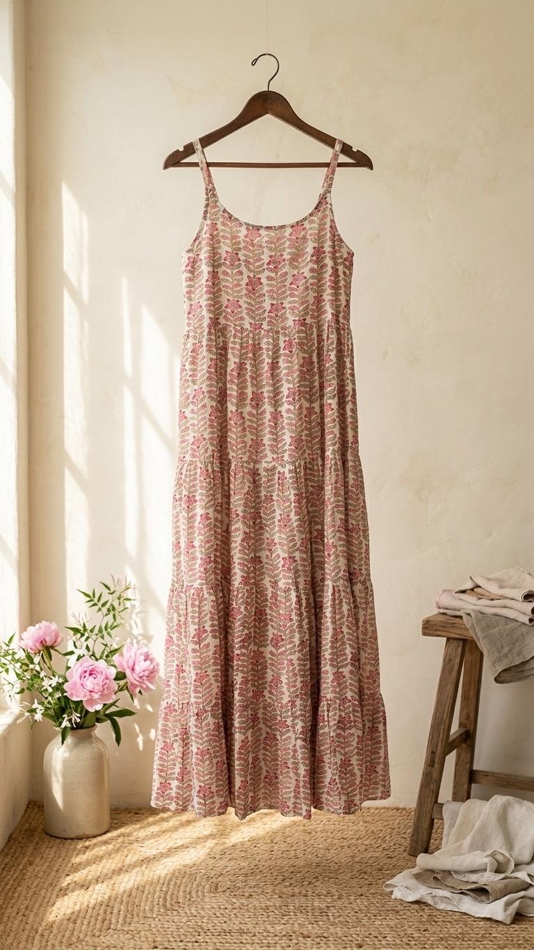 Pink Floral Vertical Boho Dress