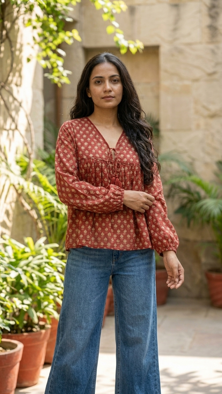 Leela Red Mul Top