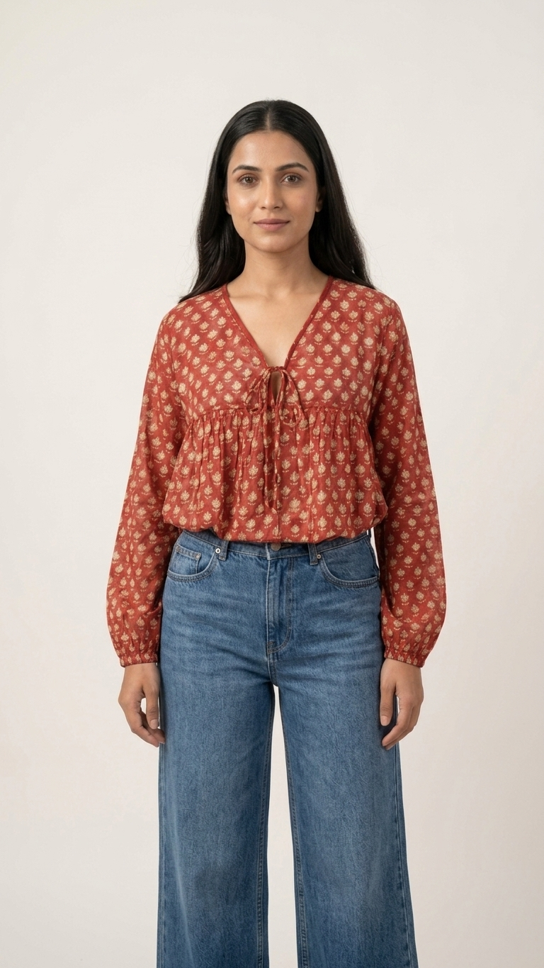 Leela Red Mul Top