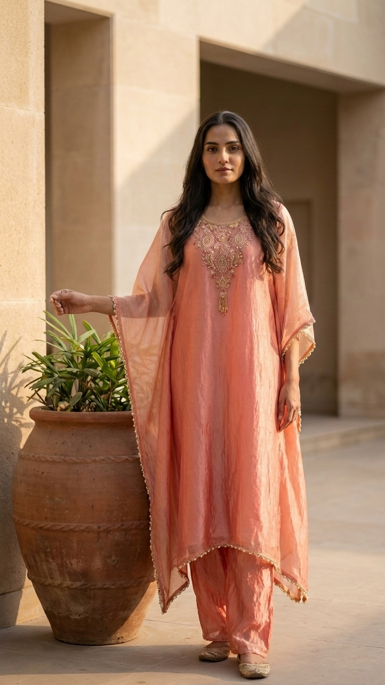 Blush Pink Tissue Kaftaan Set