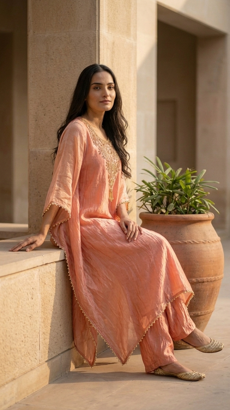 Blush Pink Tissue Kaftaan Set