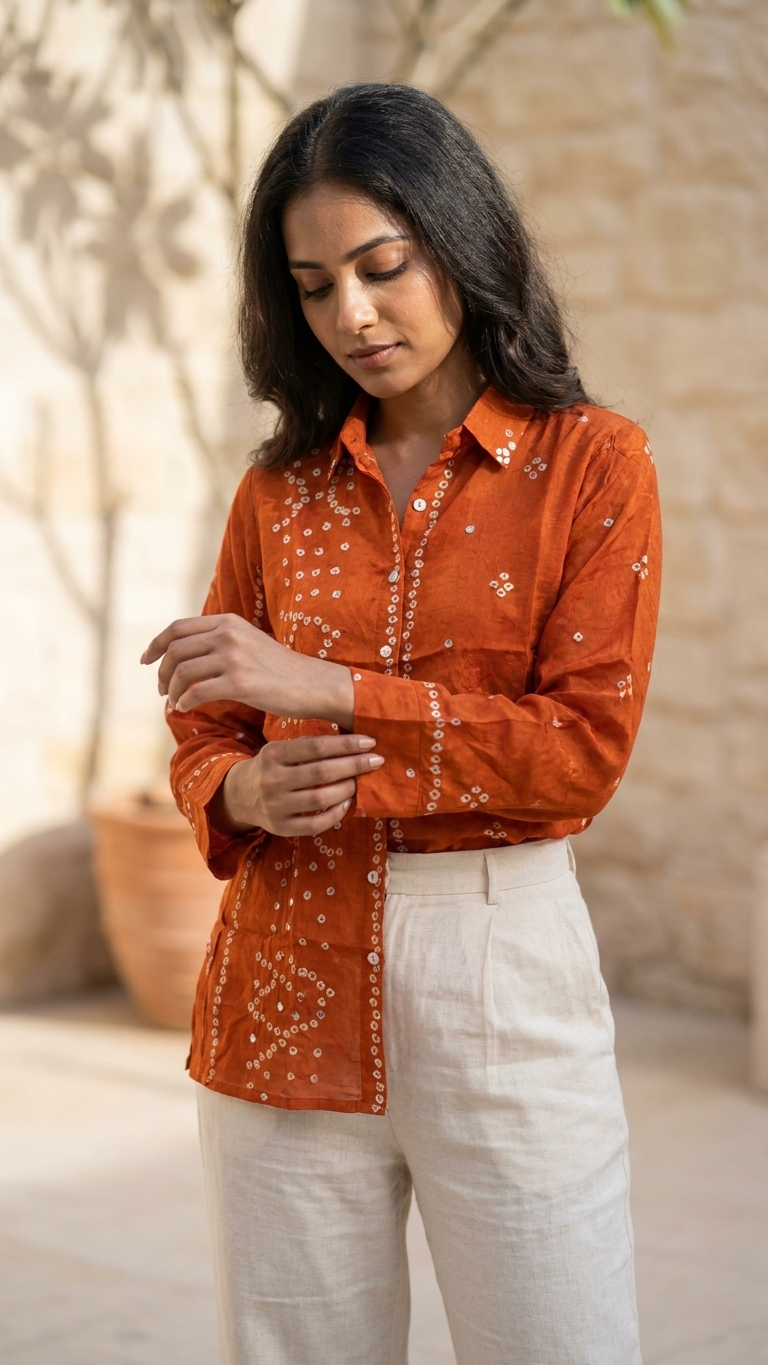 Bandhani Crepe Shirt - Vertical