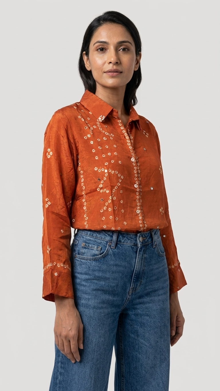 Bandhani Crepe Shirt - Vertical