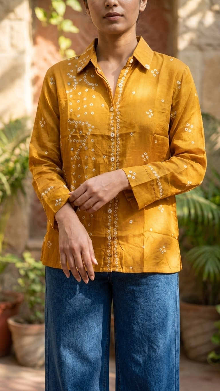 Bandhani Crepe Shirt - Vertical