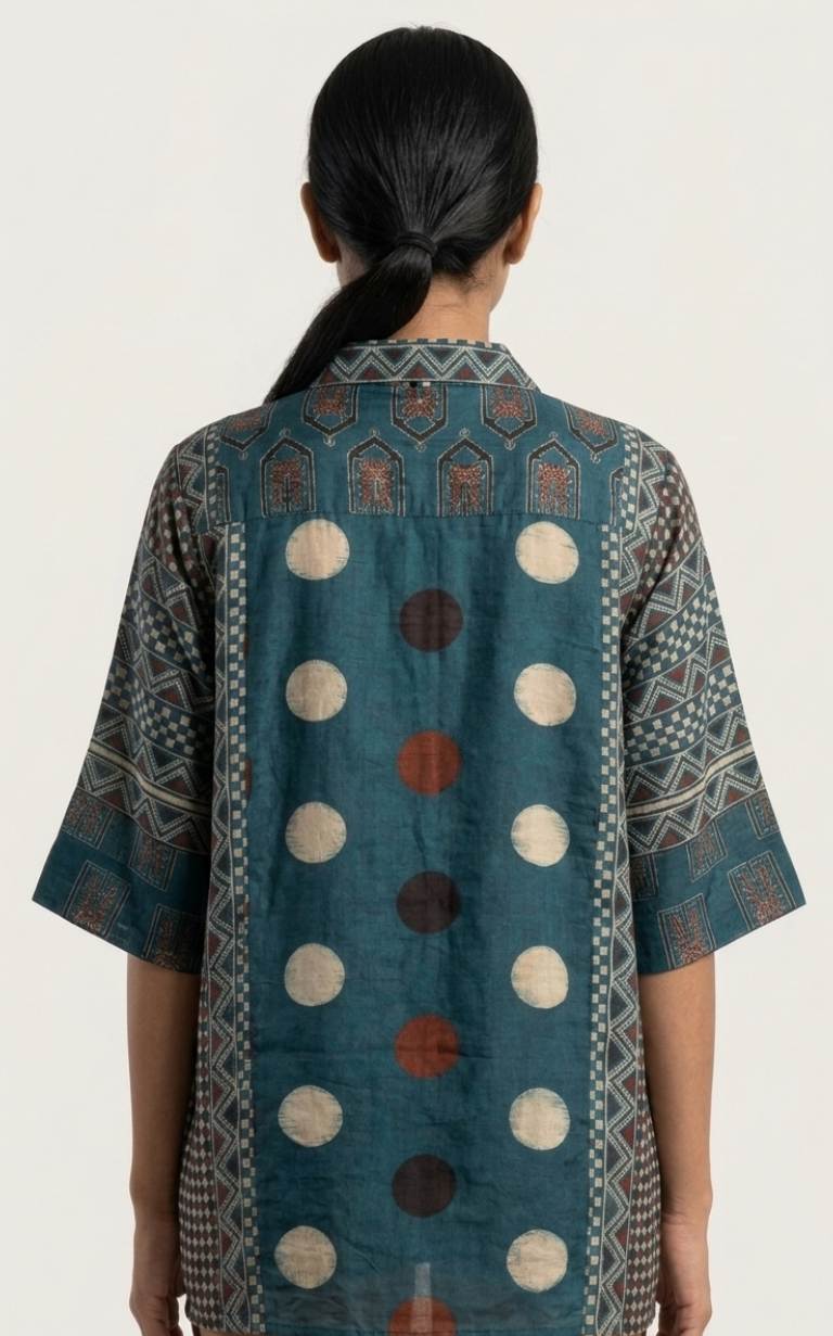 Ajrakh Blue Crepe Shirt