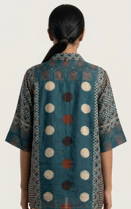 Ajrakh Blue Crepe Shirt