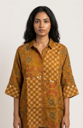 Ajrakh Mustard Crepe Shirt