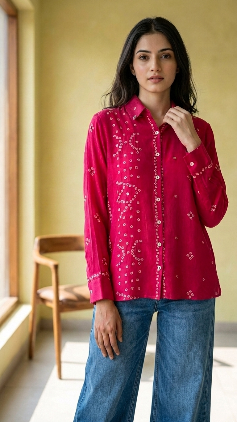 Bandhani Crepe Shirt - Vertical