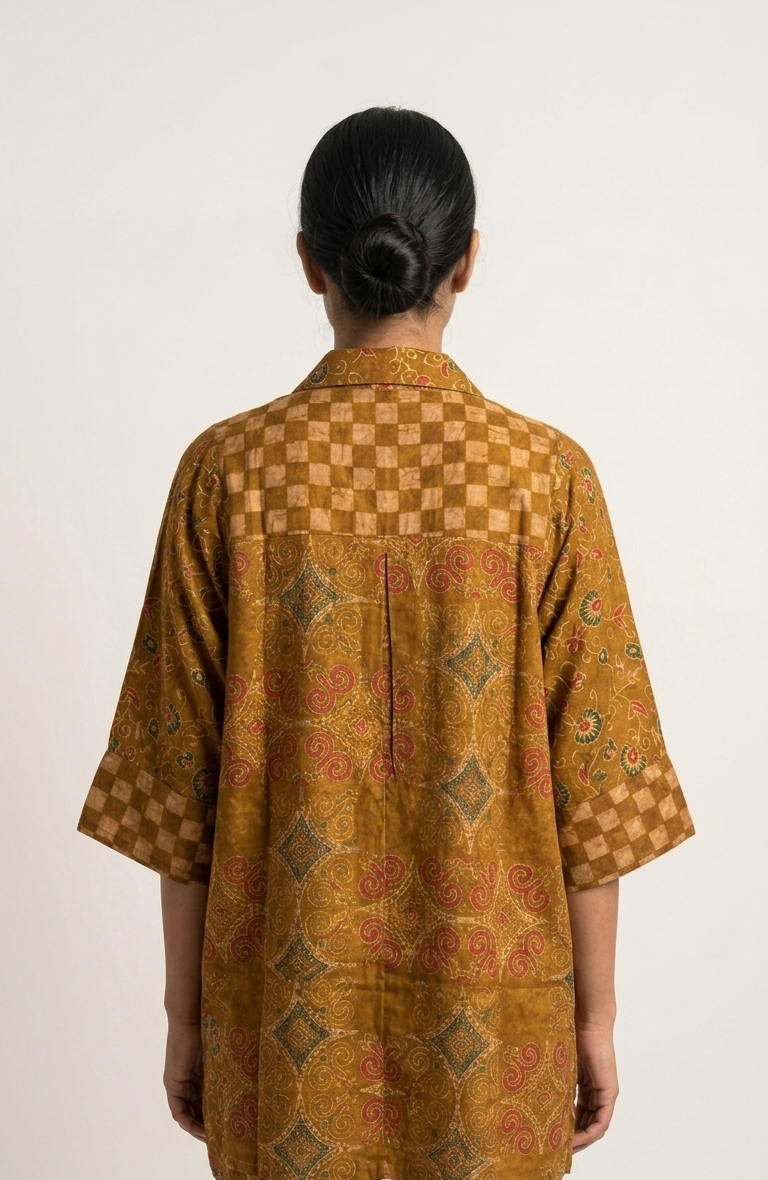 Ajrakh Mustard Crepe Shirt
