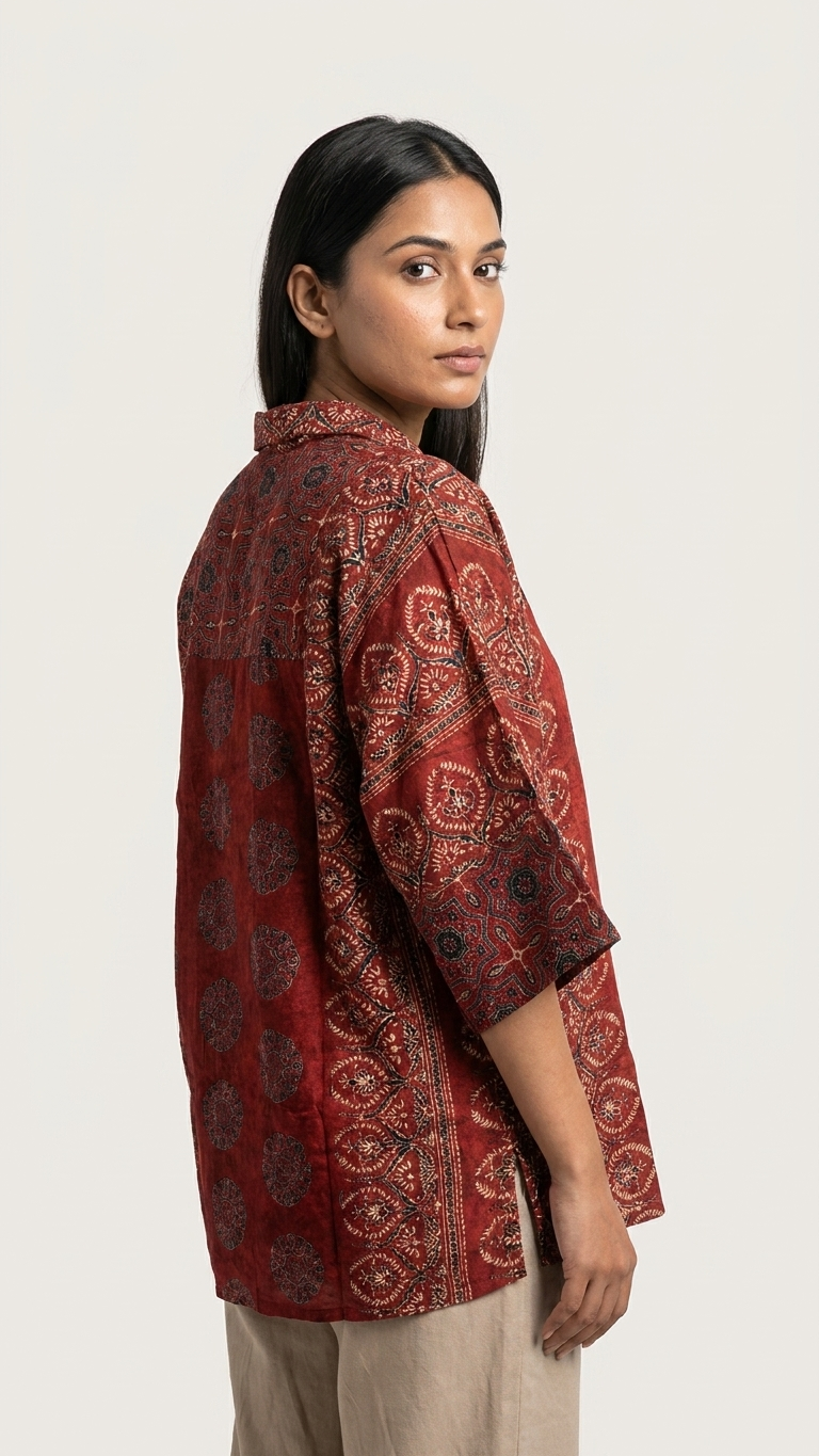 Ajrakh Red Crepe Shirt