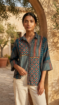 Ajrakh Blue Geometric Crepe Shirt