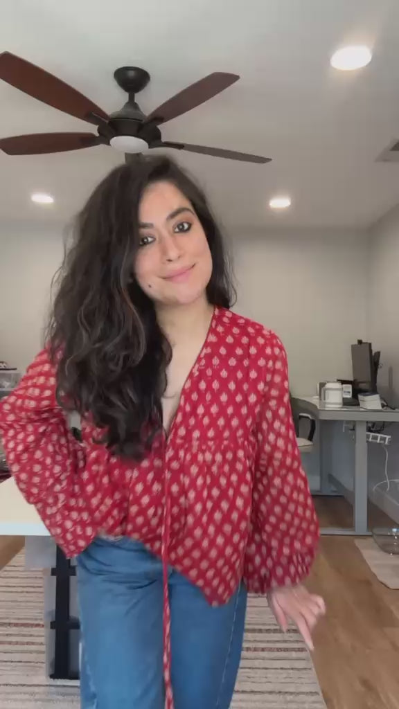 Leela Red Mul Top