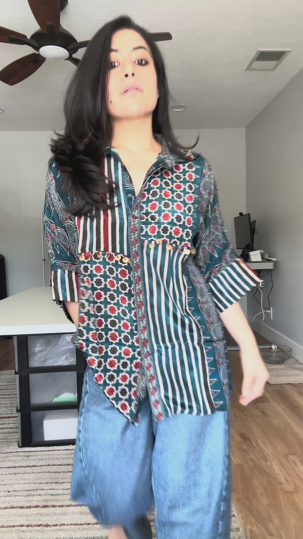Ajrakh Red Crepe Shirt